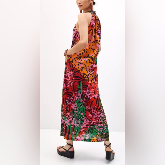 Roopa Pemmaraju X Anthropologie Floral Maxi Halter Beaded Colorful Dress Size XL - Picture 8 of 17